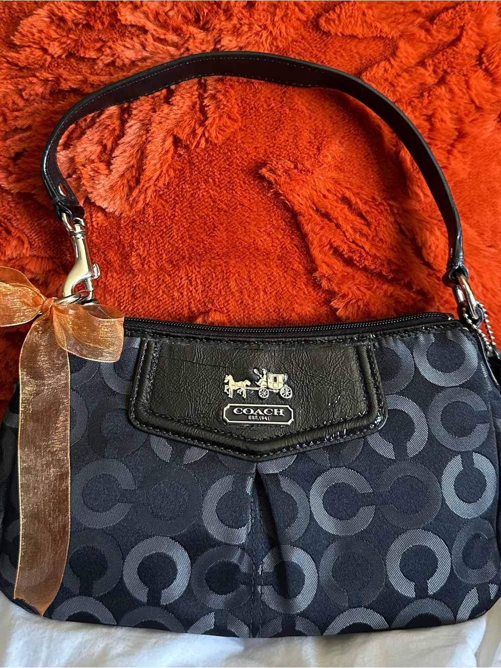 Y2K Vintage Coach Black Signature C Jacquard Shoulder Bag with Leather Trim